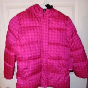 Pink Platinum Houndstooth Puffer Jacket